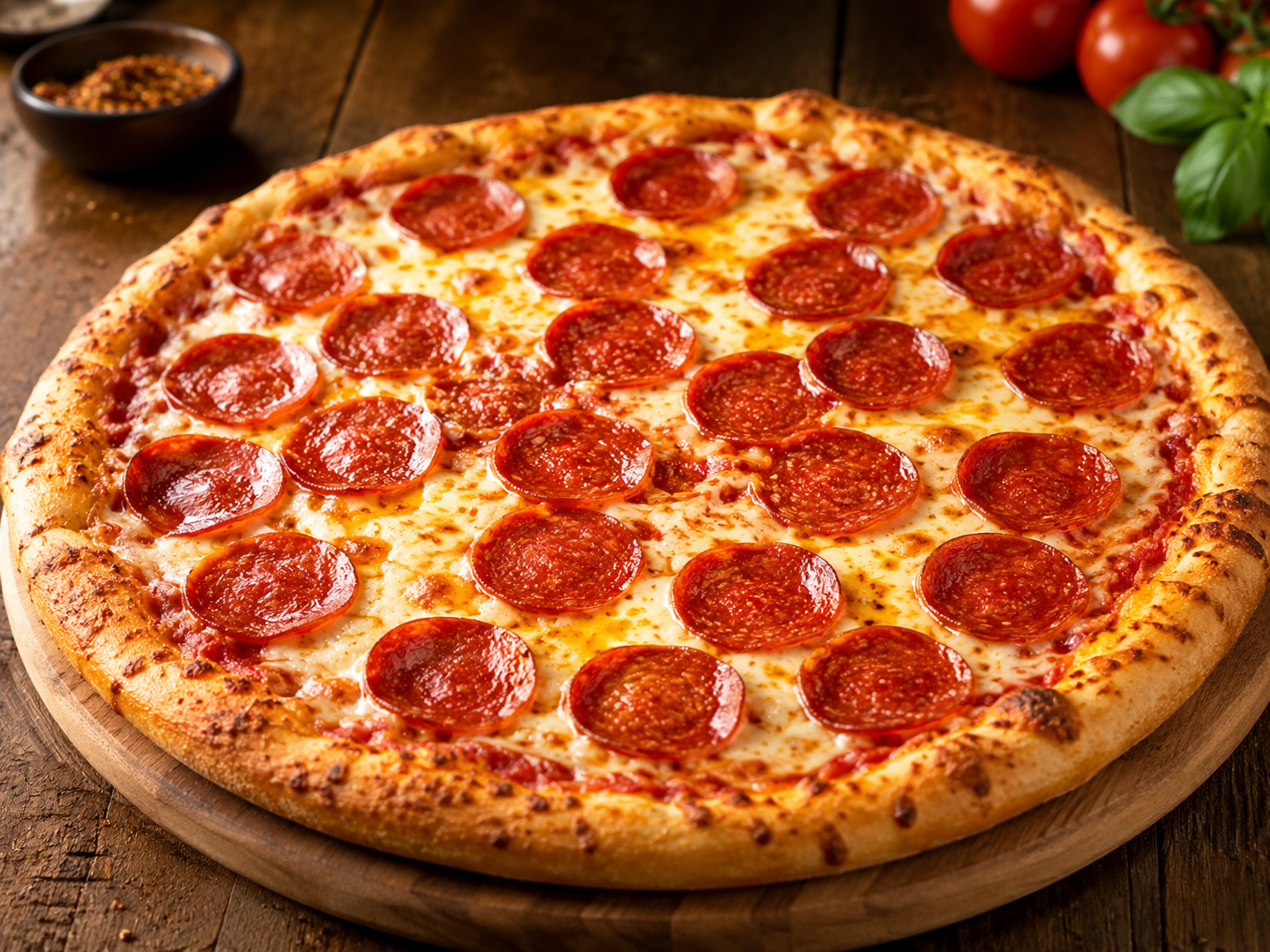 Finished pepperoni pizza